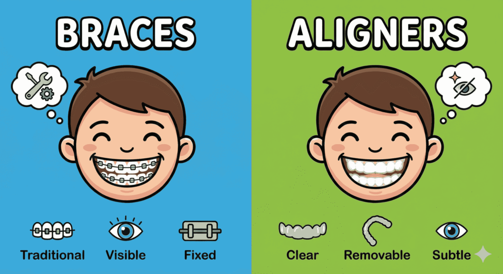 Clear aligners vs braces comparison South Kolkata.