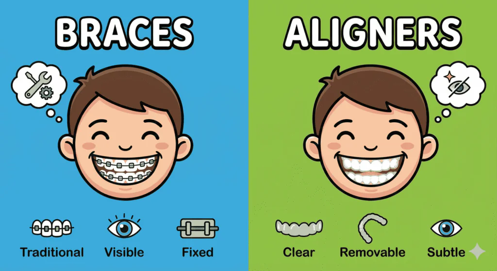Clear aligners vs braces comparison South Kolkata.
