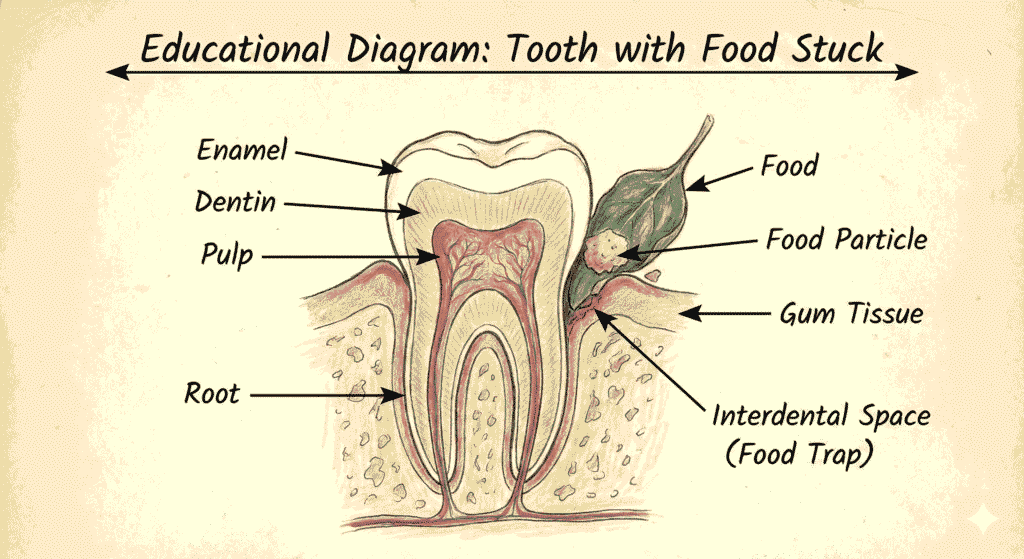 Food stuck between child’s teeth emergency.