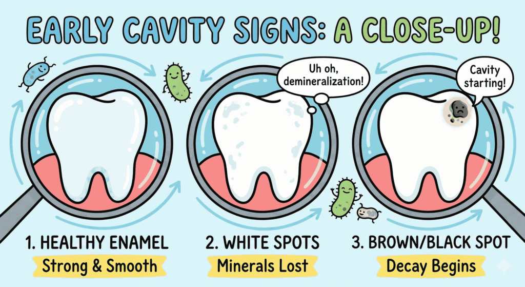 Early signs of cavities in kids.