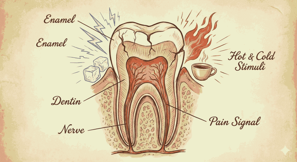 Tooth sensitivity symptoms.