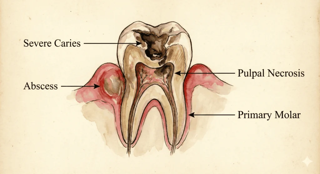severe tooth decay requiring child tooth extraction